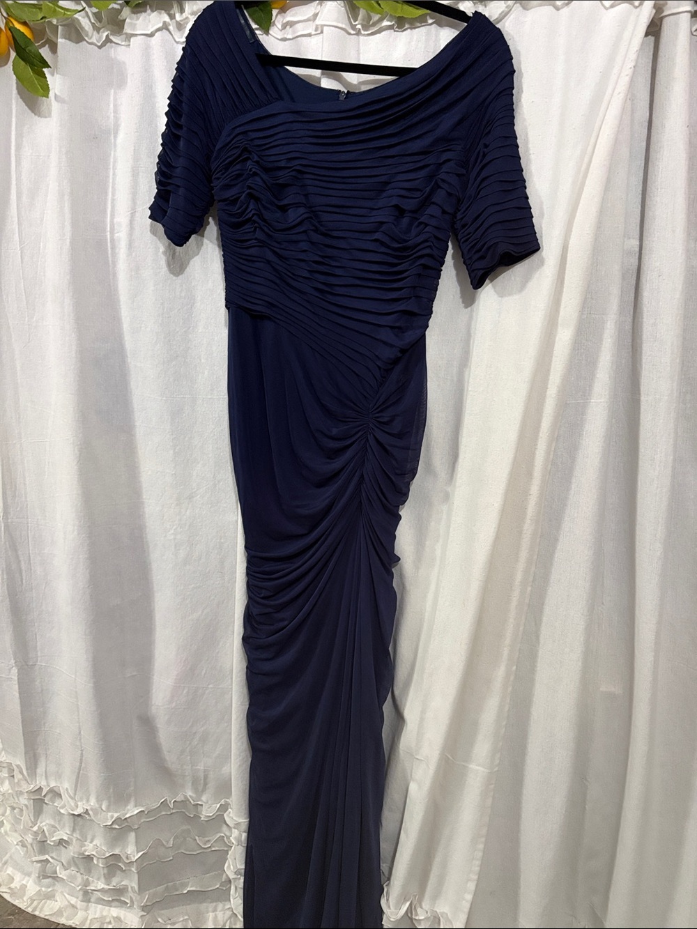 Tadashi Shoji Navy Ruched Maxi Dress